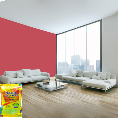 Magic Paints Junior Pouch Distemper economical interior wall paint offering excellent coverage, smooth matte finish, easy application, vibrant colors, and long-lasting durability for residential and commercial interiors.
