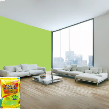 Magic Paints Junior Pouch Distemper economical interior wall paint offering excellent coverage, smooth matte finish, easy application, vibrant colors, and long-lasting durability for residential and commercial interiors.
