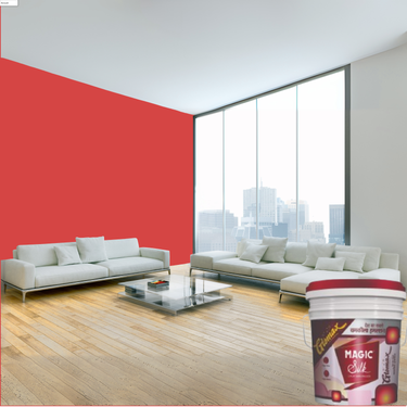 Magic Paints Silk Glomax Hi-Sheen Luxury Interior Emulsion delivers a smooth, elegant silky finish with excellent coverage, superior washability, long-lasting color retention, and durable protection for premium interior walls.