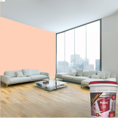 Magic Paints Silk Glomax Hi-Sheen Luxury Interior Emulsion delivers a smooth, elegant silky finish with excellent coverage, superior washability, long-lasting color retention, and durable protection for premium interior walls.
