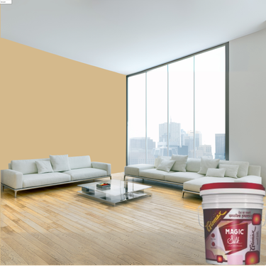 Magic Paints Silk Glomax Hi-Sheen Luxury Interior Emulsion delivers a smooth, elegant silky finish with excellent coverage, superior washability, long-lasting color retention, and durable protection for premium interior walls.