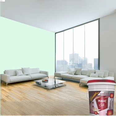 Magic Paints Silk Glomax Hi-Sheen Luxury Interior Emulsion delivers a smooth, elegant silky finish with excellent coverage, superior washability, long-lasting color retention, and durable protection for premium interior walls.