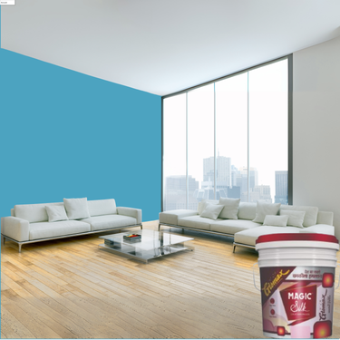 Magic Paints Silk Glomax Hi-Sheen Luxury Interior Emulsion delivers a smooth, elegant silky finish with excellent coverage, superior washability, long-lasting color retention, and durable protection for premium interior walls.