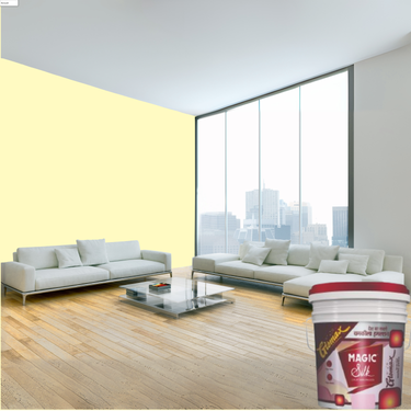 Magic Paints Silk Glomax Hi-Sheen Luxury Interior Emulsion delivers a smooth, elegant silky finish with excellent coverage, superior washability, long-lasting color retention, and durable protection for premium interior walls.
