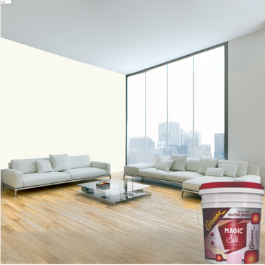 Magic Paints Silk Glomax Hi-Sheen Luxury Interior Emulsion delivers a smooth, elegant silky finish with excellent coverage, superior washability, long-lasting color retention, and durable protection for premium interior walls.