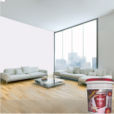 Magic Paints Silk Glomax Hi-Sheen Luxury Interior Emulsion delivers a smooth, elegant silky finish with excellent coverage, superior washability, long-lasting color retention, and durable protection for premium interior walls.