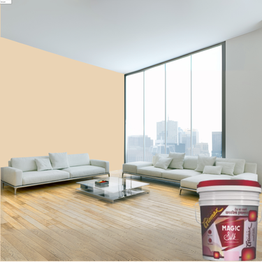Magic Paints Silk Glomax Hi-Sheen Luxury Interior Emulsion delivers a smooth, elegant silky finish with excellent coverage, superior washability, long-lasting color retention, and durable protection for premium interior walls.