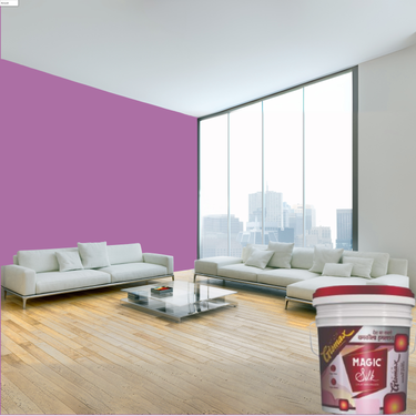 Magic Paints Silk Glomax Hi-Sheen Luxury Interior Emulsion delivers a smooth, elegant silky finish with excellent coverage, superior washability, long-lasting color retention, and durable protection for premium interior walls.