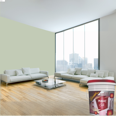 Magic Paints Silk Glomax Hi-Sheen Luxury Interior Emulsion delivers a smooth, elegant silky finish with excellent coverage, superior washability, long-lasting color retention, and durable protection for premium interior walls.