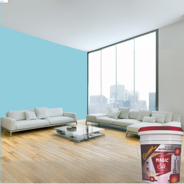 Magic Paints Silk Glomax Hi-Sheen Luxury Interior Emulsion delivers a smooth, elegant silky finish with excellent coverage, superior washability, long-lasting color retention, and durable protection for premium interior walls.