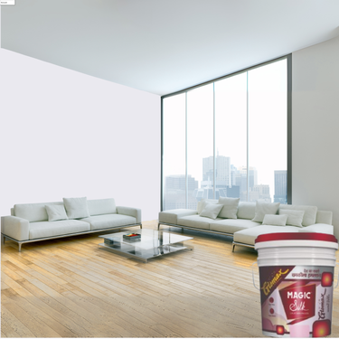 Magic Paints Silk Glomax Hi-Sheen Luxury Interior Emulsion delivers a smooth, elegant silky finish with excellent coverage, superior washability, long-lasting color retention, and durable protection for premium interior walls.