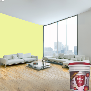 Magic Paints Silk Glomax Hi-Sheen Luxury Interior Emulsion delivers a smooth, elegant silky finish with excellent coverage, superior washability, long-lasting color retention, and durable protection for premium interior walls.