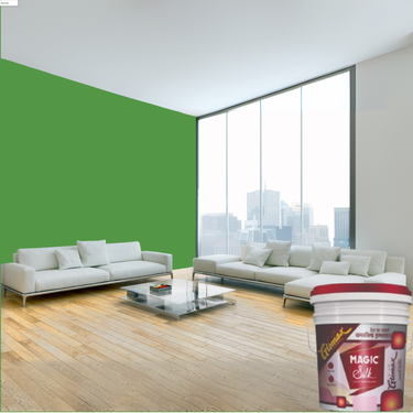Magic Paints Silk Glomax Hi-Sheen Luxury Interior Emulsion delivers a smooth, elegant silky finish with excellent coverage, superior washability, long-lasting color retention, and durable protection for premium interior walls.