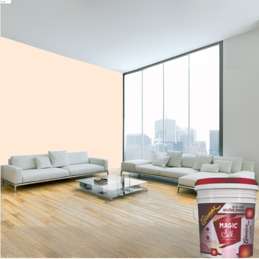 Magic Paints Silk Glomax Hi-Sheen Luxury Interior Emulsion delivers a smooth, elegant silky finish with excellent coverage, superior washability, long-lasting color retention, and durable protection for premium interior walls.