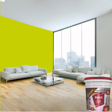 Magic Paints Silk Glomax Hi-Sheen Luxury Interior Emulsion delivers a smooth, elegant silky finish with excellent coverage, superior washability, long-lasting color retention, and durable protection for premium interior walls.