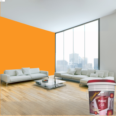 Magic Paints Silk Glomax Hi-Sheen Luxury Interior Emulsion delivers a smooth, elegant silky finish with excellent coverage, superior washability, long-lasting color retention, and durable protection for premium interior walls.