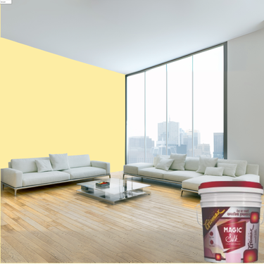 Magic Paints Silk Glomax Hi-Sheen Luxury Interior Emulsion delivers a smooth, elegant silky finish with excellent coverage, superior washability, long-lasting color retention, and durable protection for premium interior walls.