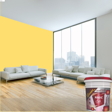 Magic Paints Silk Glomax Hi-Sheen Luxury Interior Emulsion delivers a smooth, elegant silky finish with excellent coverage, superior washability, long-lasting color retention, and durable protection for premium interior walls.