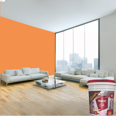 Magic Paints Silk Glomax Hi-Sheen Luxury Interior Emulsion delivers a smooth, elegant silky finish with excellent coverage, superior washability, long-lasting color retention, and durable protection for premium interior walls.