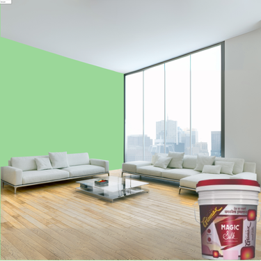 Magic Paints Silk Glomax Hi-Sheen Luxury Interior Emulsion delivers a smooth, elegant silky finish with excellent coverage, superior washability, long-lasting color retention, and durable protection for premium interior walls.