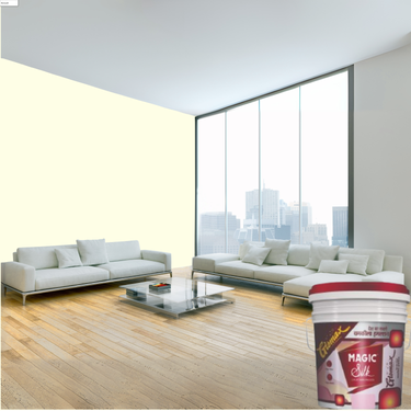 Magic Paints Silk Glomax Hi-Sheen Luxury Interior Emulsion delivers a smooth, elegant silky finish with excellent coverage, superior washability, long-lasting color retention, and durable protection for premium interior walls.
