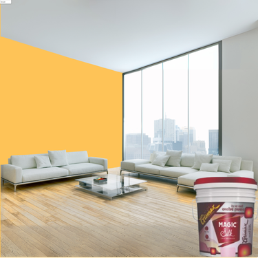 Magic Paints Silk Glomax Hi-Sheen Luxury Interior Emulsion delivers a smooth, elegant silky finish with excellent coverage, superior washability, long-lasting color retention, and durable protection for premium interior walls.