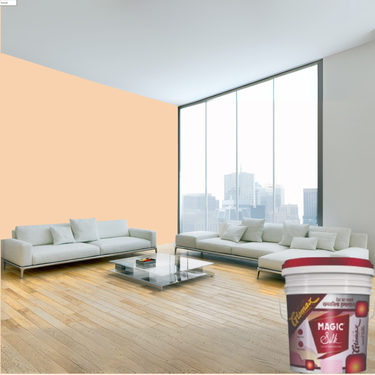 Magic Paints Silk Glomax Hi-Sheen Luxury Interior Emulsion delivers a smooth, elegant silky finish with excellent coverage, superior washability, long-lasting color retention, and durable protection for premium interior walls.