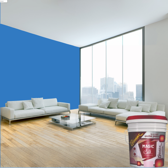 Magic Paints Silk Glomax Hi-Sheen Luxury Interior Emulsion delivers a smooth, elegant silky finish with excellent coverage, superior washability, long-lasting color retention, and durable protection for premium interior walls.