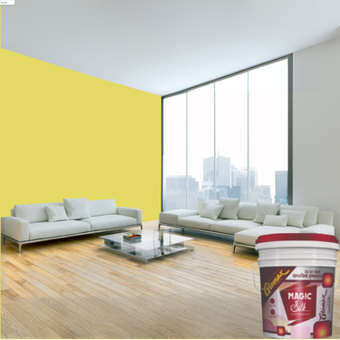 Magic Paints Silk Glomax Hi-Sheen Luxury Interior Emulsion delivers a smooth, elegant silky finish with excellent coverage, superior washability, long-lasting color retention, and durable protection for premium interior walls.